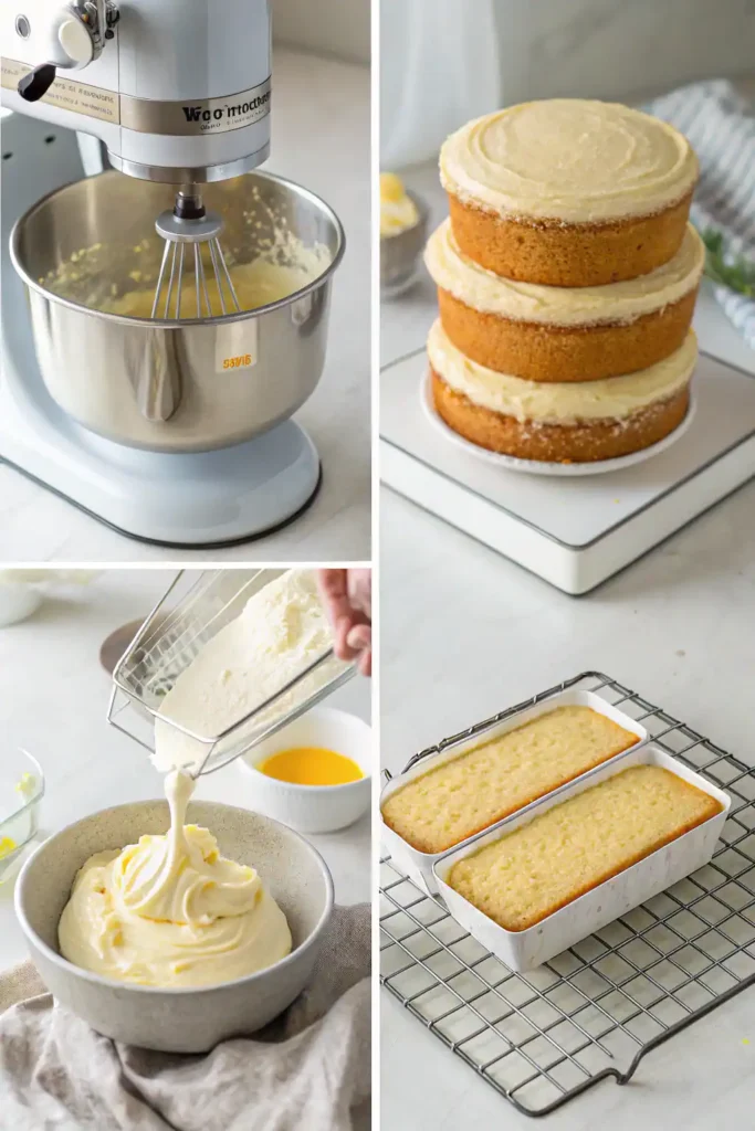 Step-by-step baking process for making vanilla bean cake